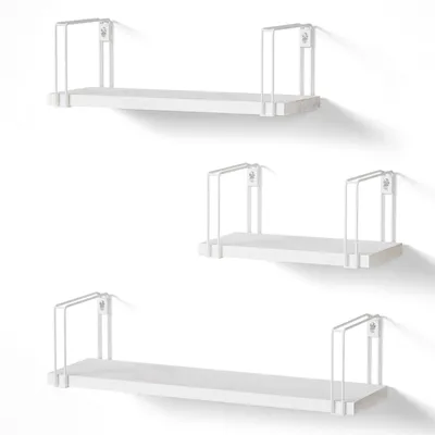 Wandregal Set 3er Massivholz Schwebeplanken 43/33/23 cm Weiß