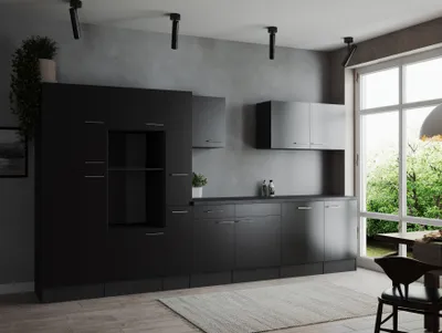 Produktbild von Küche Küchenzeile Leerblock Grau Matt Schwarz Oliver 370 cm Respekta