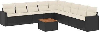 Produktbild von vidaXL 10-tlg. Garten-Sofagarnitur mit Kissen Schwarz Poly Rattan