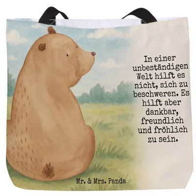 Produktbild von Mr. & Mrs. Panda Tote Bag Bär Schulterblick Design - Weiß - Geschenk, Reisetasche, Tasche, Laptoptasche, Motivation, Einkaufstasche, Bären, Strandtasche, Weisheit, Teddy