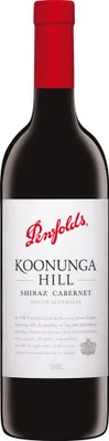 A studio shot of a bottle of Penfolds Koonunga Hill Shiraz Cabernet wine.