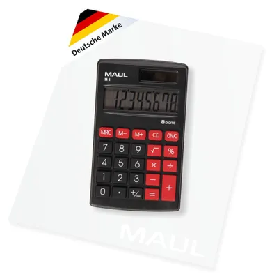 Produktbild von MAUL Taschenrechner M 8 LCD-Anzeige 1-zeilig, 8 Ziffern Solar Batterie 11.5 x 6.9 x 1 cm schwarz
