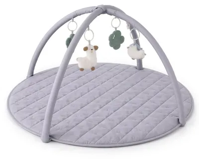 Produktbild von Laavir Baby-Spielmatte mit Spielbogen - Runde Babygym Grau - Weiche und Komfortable Spielmatte - Für Neugeborene