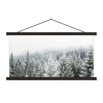 Produktbild von MuchoWow® Textilposter Wald - Schnee - Winter - Jahreszeiten - Tannenbaum 150x75 cm mit schwarzem Rahmen - Posterleiste