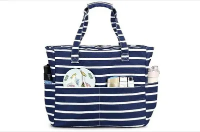 Productafbeelding van Grote strandtas voor dames, schoudertas met rits, waterdichte en zandafstotende tas, handtas, geschikt voor sport, zwembad, met een compartiment voor natte spullen, ideaal voor reizen en zwemmen