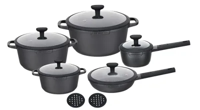 Produktbild von Marmor-Topfset – 12-teilig – Mit Deckeln – Geeignet für Induktion