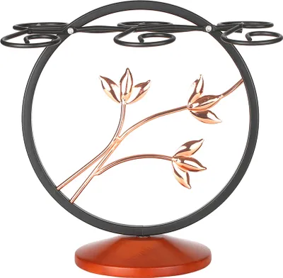 Produktbild von Vintage Bronze Rotweinglas Rack 6 Weinglaeser Stemware Lagerung Display Trockenregal Stand Tischplatte freistehende Weinglashalter Solid Wooe Base