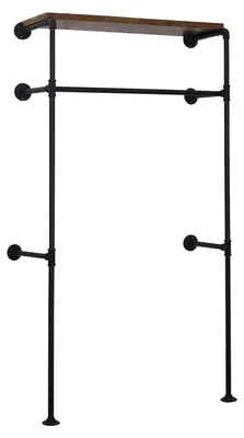 Image de Porte-vêtements - Barre de suspension - Fixation murale - Tube en acier - Étagère en MDF - 103 x 35 x 187 cm - Noir
