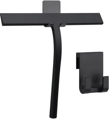 Image de Unyqoos® : Grattoir de douche en silicone compact avec poignée ergonomique en acier inoxydable – Nettoyage sans traces pour la douche, les miroirs et les fenêtres