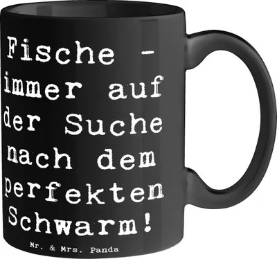 Produktbild von Mr. & Mrs. Panda Tasse Spruch Fische Schwarm - Schwarz - Geschenk, Tierkreiszeichen, Sternzeichen, Teetasse, Geschenke, witziger Fischspruch, Horoskop, haferl, Kreativ