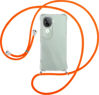 Produktbild von Handykette Backcover-Schutzhülle mit Band (Metall silberfarben) für Vivo iQOO Z9S 5G - neonorange