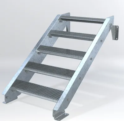 Produktbild von Stahltreppe 5 Stufen bis Höhe 100 cm, Laufbreite : 70 cm kein Geländer ST 3 (31 / 9 mm schmal)