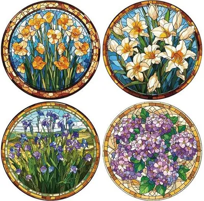 Zdjęcie produktu dla Zestaw 4 naklejek na okna z motywem kwiatowym, 16 x 16 cm – wiosenne kwiaty, naklejki statyczne na okna, odporne na działanie szkła, do sypialni, naklejki chroniące przed ptakami, dekoracja wnętrz
