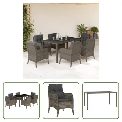 Produktbild von The Living Store 7-tlg. Garten-Essgruppe mit Kissen Grau Poly Rattan
