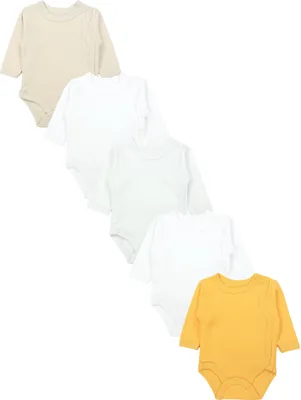 Produktbild von TupTam Baby Body Langarm – Wickelbody Langarm für Jungen & Mädchen, 5er Pack, 100% Baumwolle, , Farbe: Grau_Gelb_Beige_Weiß, Größe: 62