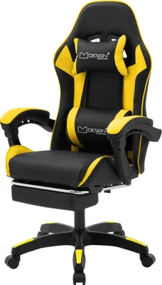 Produktbild von ML-Design Gaming Stuhl mit Fußstütze, Schwarz-Gelb aus Kunstleder, Ergonomischer Bürostuhl mit Armlehne Kopfstütze Lendenkissen, Drehstuhl verstellbar
