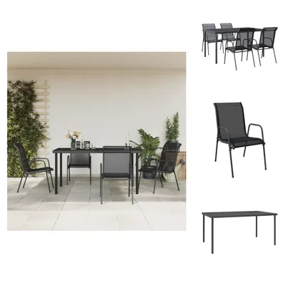 Image de vidaXL Ensemble de jardin 5 pièces noir acier et textilène - Ensemble de meubles de jardin