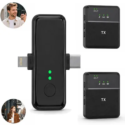 Produktbild von Handy Mikrofon für iPhone/iPad/Android/Kamera, Plug-Play Lavalier Mikrofon Wireless Microphone Ansteckmikrofon Kabellos für Videoaufnahmen,  (2 STK.)