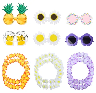 6 Hawaiibrillen + 6 Blumenketten, tropisches Party-Set