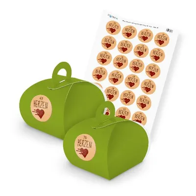 Produktbild von itenga SET von HERZEN (Motiv 14) 24x Geschenkschachtel mit Griff grün + Stickerb