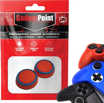Image de Thumbgrips - Thumbgrips pour PlayStation, PS5, Xbox X/S, One et manette Switch Pro - Thumbgrips pour jeux vidéo - Thumbsticks antidérapants haute performance - Accessoires de protection - Rouge avec un cercle bleu -