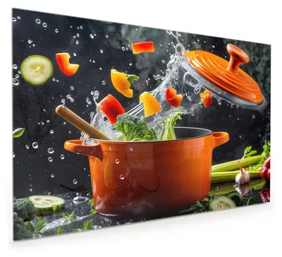 Produktbild von Küchenrückwand Spritzschutz Glas mit Motiv Kochtopf mit Gemüse 40 x 40 cm