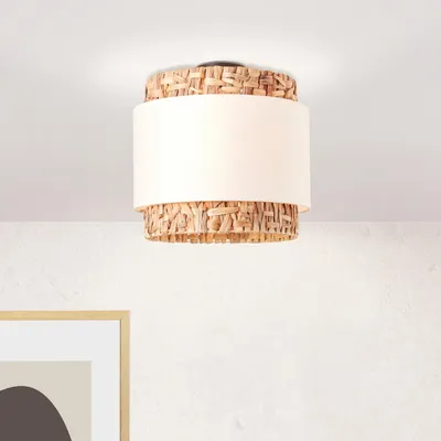 Produktbild von 2 flammige Deckenlampe mit Wasserhyazinthen / Stoff Schirm, Ø 35 cm