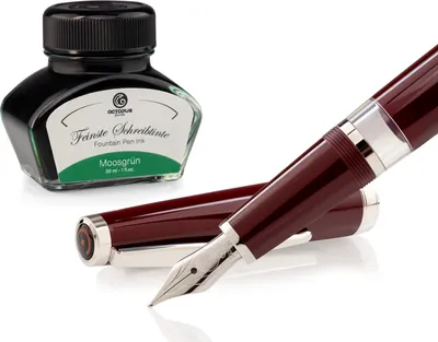 Produktbild von Füllhalter Set Cleo Skribent Classic Palladium Bordeaux, Kolben-Füllhalter und 30 ml Tinte Grün
