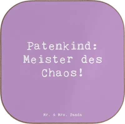 Produktbild von Mr. & Mrs. Panda Untersetzer für Gläser Spruch Patenkind Chaosmeister - Lavendeltraum - Geschenk, Tassen, Coaster, Familie, Liebe, Patenschaft, Jubiläen, Humor, Chaos
