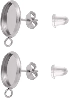Productafbeelding van Oorbellen van roestvrij staal, 12 mm, 50 stuks, met 100 sluitingen, voor sieradenproductie