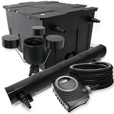 Immagine prodotto di Set completo Wiltec: filtro per laghetti CBF-550 fino a 60000 L sistema di filtraggio a flusso continuo, pompa per laghetti NEO10000 10000l/h 80W, chiarificatore per laghetti CUV-272 72W, tubo per laghetti 25m 25 mm, schiumatoio CSP-250 2500l/h 45W