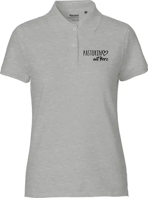 Produktbild von Huuraa Damen Polo Shirt Pastorin mit Herz L Sport Grey Bio Baumwolle Fairtrade Poloshirt Geschenkidee