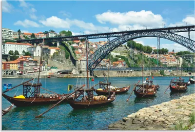 Produktbild von ARTland Wandbild Alu für Innen & Outdoor Panorama Porto Eiffelbrücke und Douro Größe: 60x40 cm