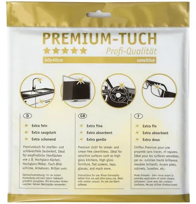 Produktbild von HOTREGA Premium-Tuch Sensitive 40x40 cm | Antistatisches Microfasertuch | Streifenfreies Reinigungstuch für Hochglanzmöbel & Displays | Saugstarkes Poliertuch | Ideal bei Glas, Spiegel oder Edelstahl