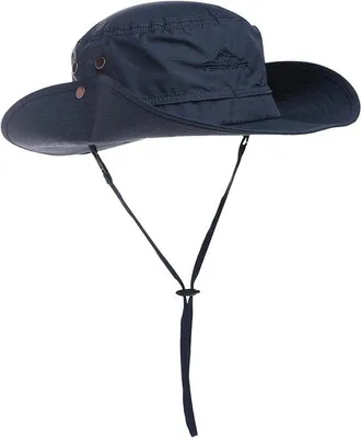 Image de Chapeau de safari à large bord, en paille d'été, protection UV, chapeau pour homme avec jugulaire (00702__navy M)