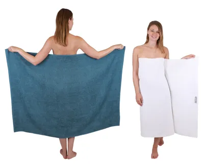 Produktbild von Betz 2 Stück XXL Duschtücher 100 x 150 cm BERLIN Badetücher 100% Baumwolle Farbe – taubenblau-weiss