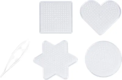 Produktbild von Bügelperlen Steckplatten-Set aus Kunststoff mit 4 Formen und Zange, 5-teilig