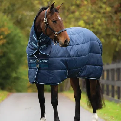 Obrázek produktu pro Horseware Amigo Insulator heavy with Hood 350g - tmavě modrá/bílá - Stájový koberec