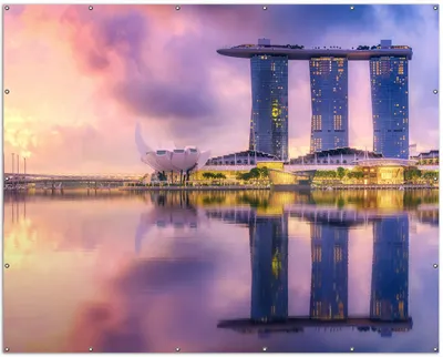Produktbild von Wallario XXL Outdoor-Poster für Garten oder Balkon, Motiv Abenddämmerung in Singapur, in ca. 250 x 200 cm