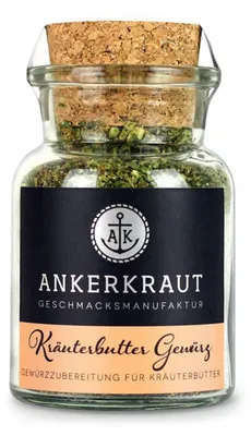 Obrázek produktu pro Ankerkraut Kräuterbutter Gewürz, Práškové koření, Green paprika granules, Bazalka, Kopr, Fried onion, Česnek, Majoránka, Oregano, Petržel,..., Konzervant, 65 g, Skleněná nádoba, 1 kusů