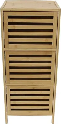 Produktbild von Beistellschrank "Luftig" aus Bambus, natur, 3 Türen, 77 cm hoch, schmale Kommode, Schrank, Flurkommode