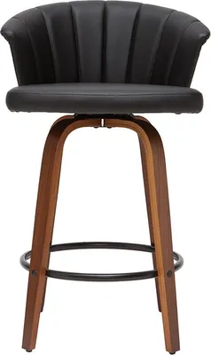 Produktbild von Miliboo - Design-Barhocker ALBIN drehbar schwarz und dunkles Holz H65 cm