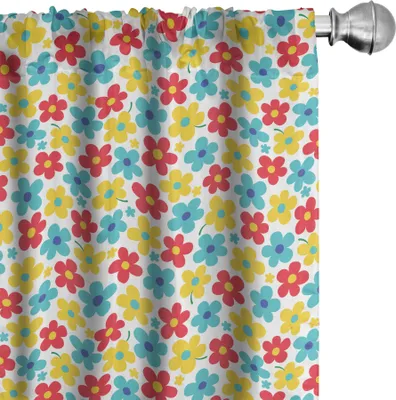 Immagine prodotto di ABAKUHAUS Tende floreali, tende, motivi grafici con fiori primaverili, 2 pezzi 75 x 175 cm, multicolore