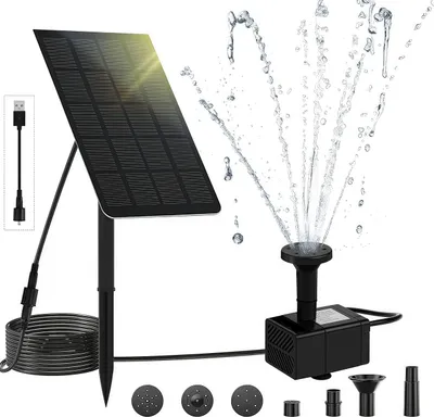 Produktbild von Solarbrunnen, Solar Springbrunnen, 2,5W DIY Solar Wasserpumpe mit 7 Düsen, 200 L/H Förderleistung, Solar Teichpumpe