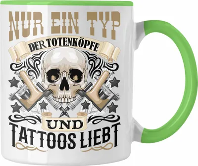 Produktbild von Trendation - Totenköpfe und Tattoos Tasse Mann Männer Geschenk Tattoowierter Mann Tatoo (Grün)