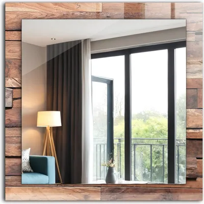 Produktbild von Dekospiegel - Wandspiegel mit Rahmen - Hängespiegel - 60x60 cm - Wand Aus Holzpaneelen