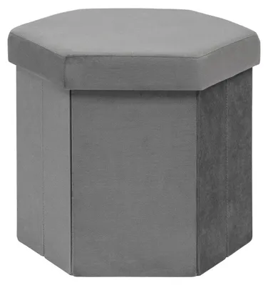 Productafbeelding van Famanu – Opvouwbare poef met opbergruimte, fluweelpouf met deksel, zeshoekige voetsteun, 43 x 38 x 38 cm, grijs