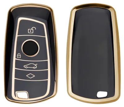 Produktbild von kwmobile Autoschlüssel Hülle kompatibel mit BMW 3-Tasten Funk Autoschlüssel (nur Keyless Go) - Schlüsselhülle Silikon Cover - Schwarz Gold