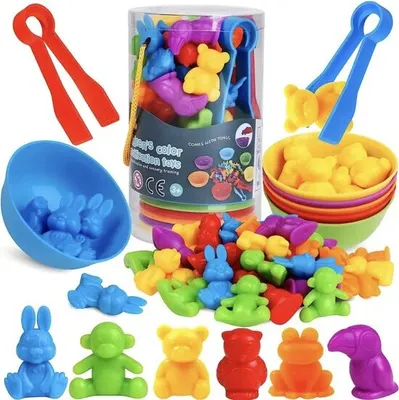 Produktbild von Playos® - Zählen und Sortieren - Tiere 2.0 - Montessori Spielzeug - Kognitiv - Zähl- und Sortierset - Farben - Formen - Figuren - Lernspielzeug - Sensorisches und motorisches Spielzeug