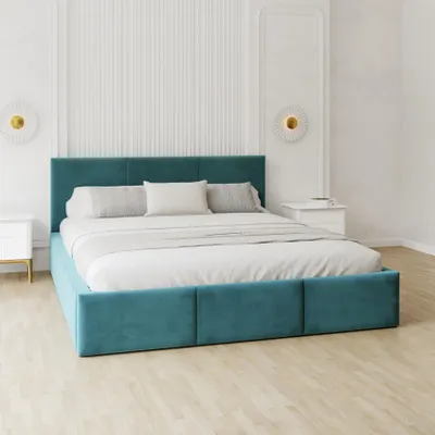 Produktbild von FDM Bett AMBER Trinity 180x200 cm Polsterbett mit Lattenrost aus Metall Bettkasten Stauraumbett Samt türkis